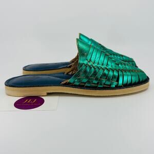 Espiritu Women's Emerald Woven Leather Handcrafted Slip On Huarache Mules Size 7